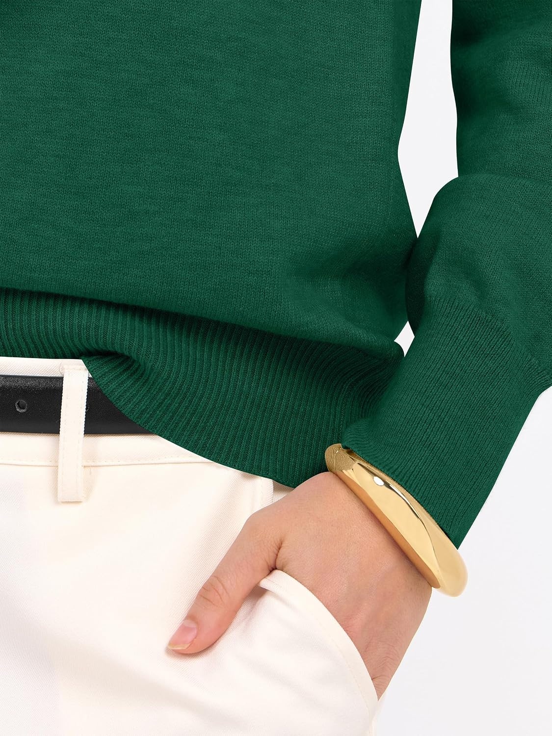 image:imageANRABESS Womens Fall Long Sleeve V Neck Lightweight Sweaters TopDark Forest Green