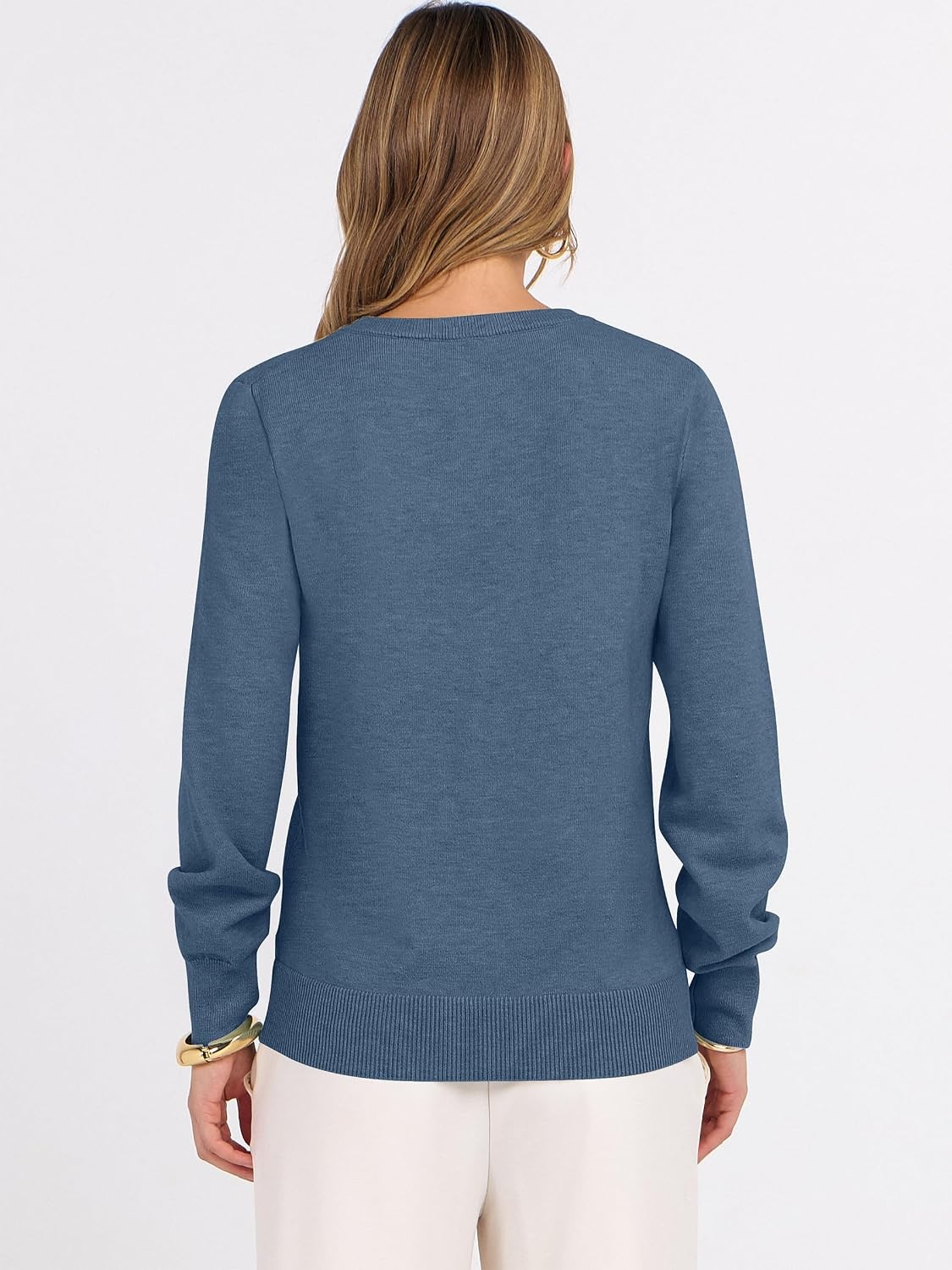 image:imageANRABESS Womens Fall Long Sleeve V Neck Lightweight Sweaters TopDeep Blue