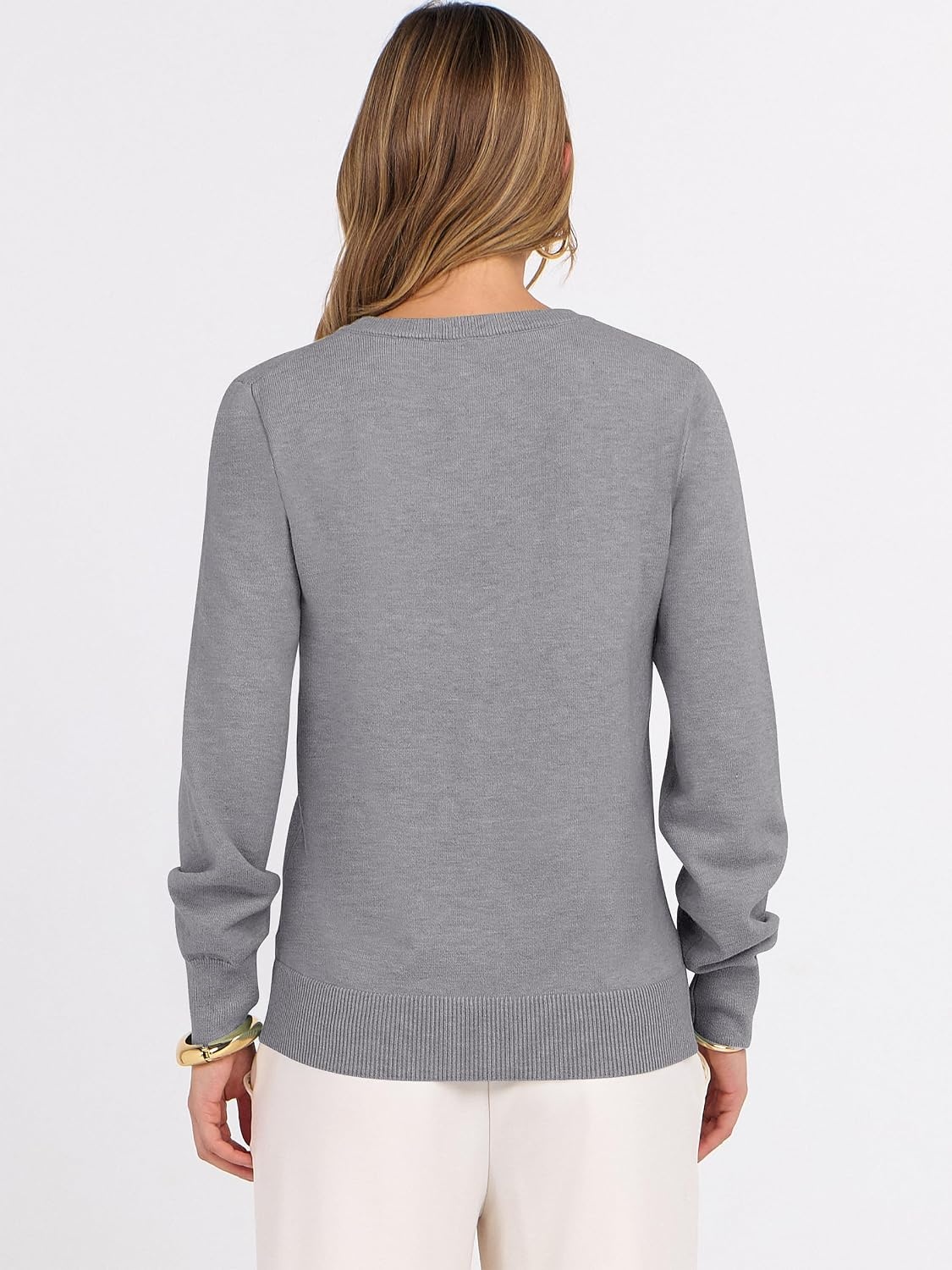 image:imageANRABESS Womens Fall Long Sleeve V Neck Lightweight Sweaters TopGrey