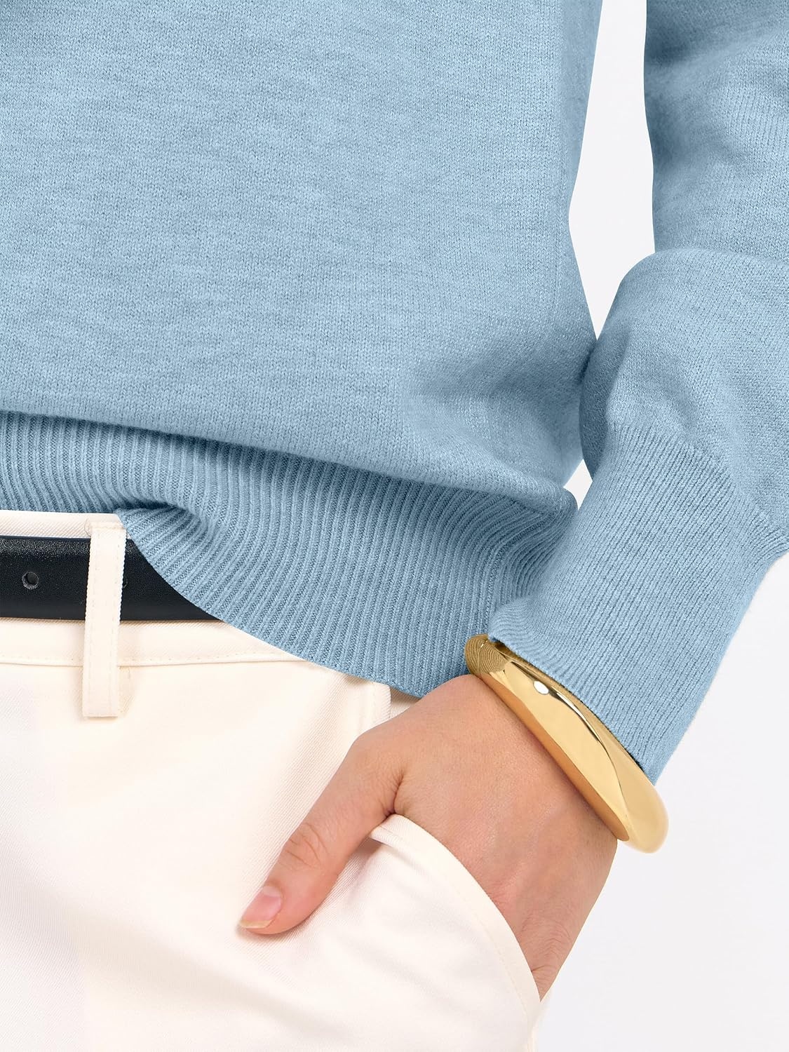 image:imageANRABESS Womens Fall Long Sleeve V Neck Lightweight Sweaters TopLight Blue