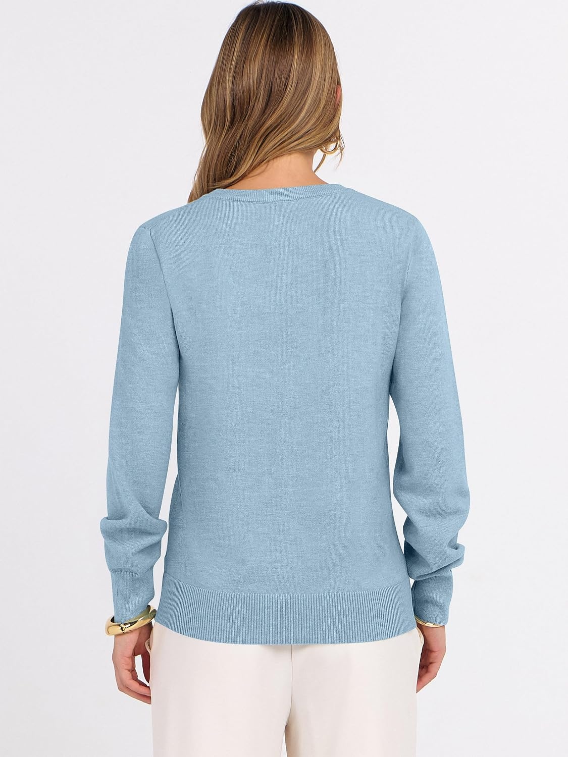 image:imageANRABESS Womens Fall Long Sleeve V Neck Lightweight Sweaters TopLight Blue