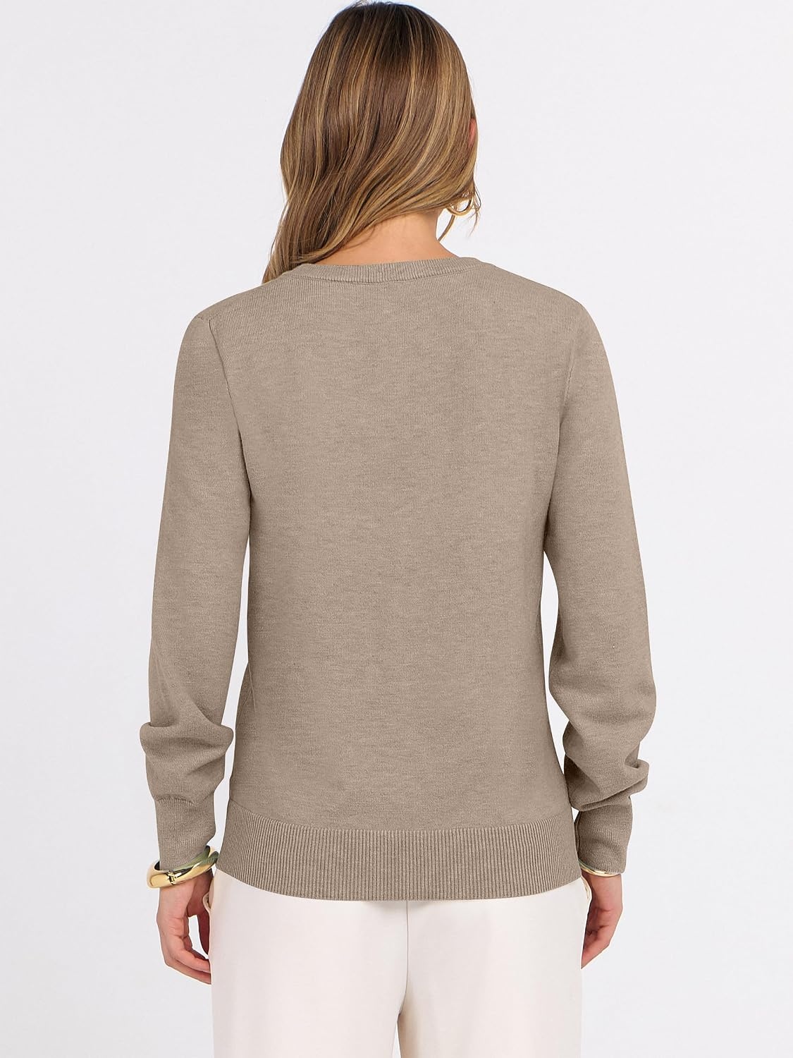 image:imageANRABESS Womens Fall Long Sleeve V Neck Lightweight Sweaters TopLight Camel