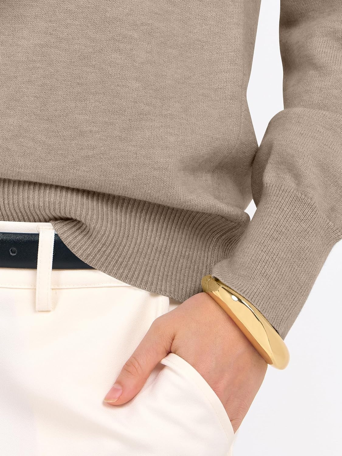 image:imageANRABESS Womens Fall Long Sleeve V Neck Lightweight Sweaters TopLight Camel