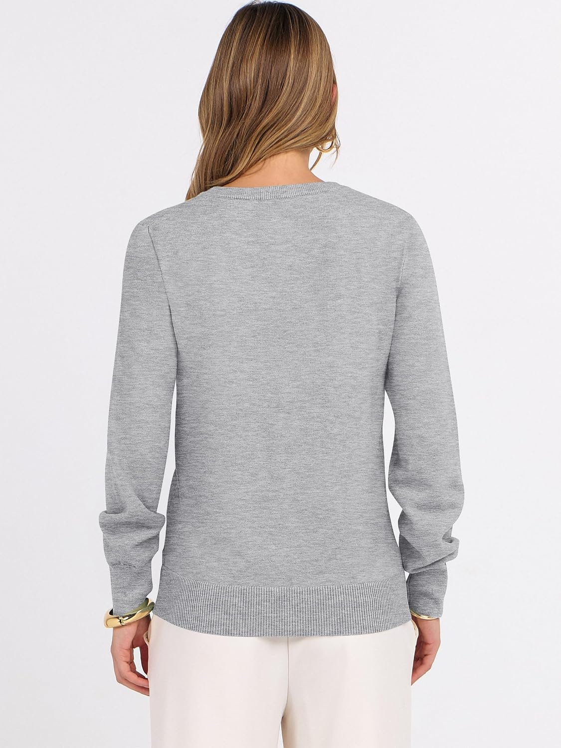 image:imageANRABESS Womens Fall Long Sleeve V Neck Lightweight Sweaters TopLight Grey