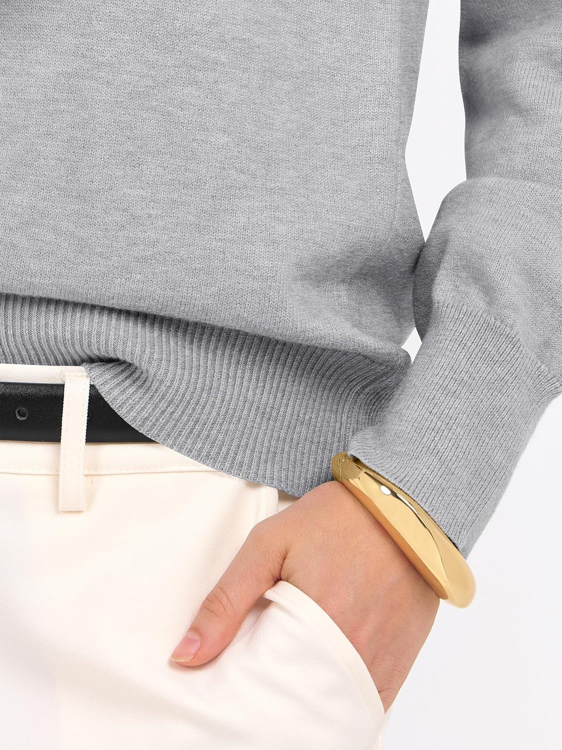 image:imageANRABESS Womens Fall Long Sleeve V Neck Lightweight Sweaters TopLight Grey