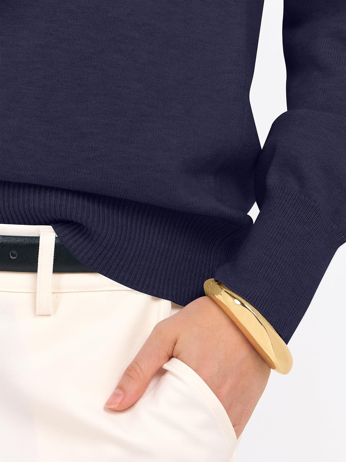 image:imageANRABESS Womens Fall Long Sleeve V Neck Lightweight Sweaters TopNavy Blue