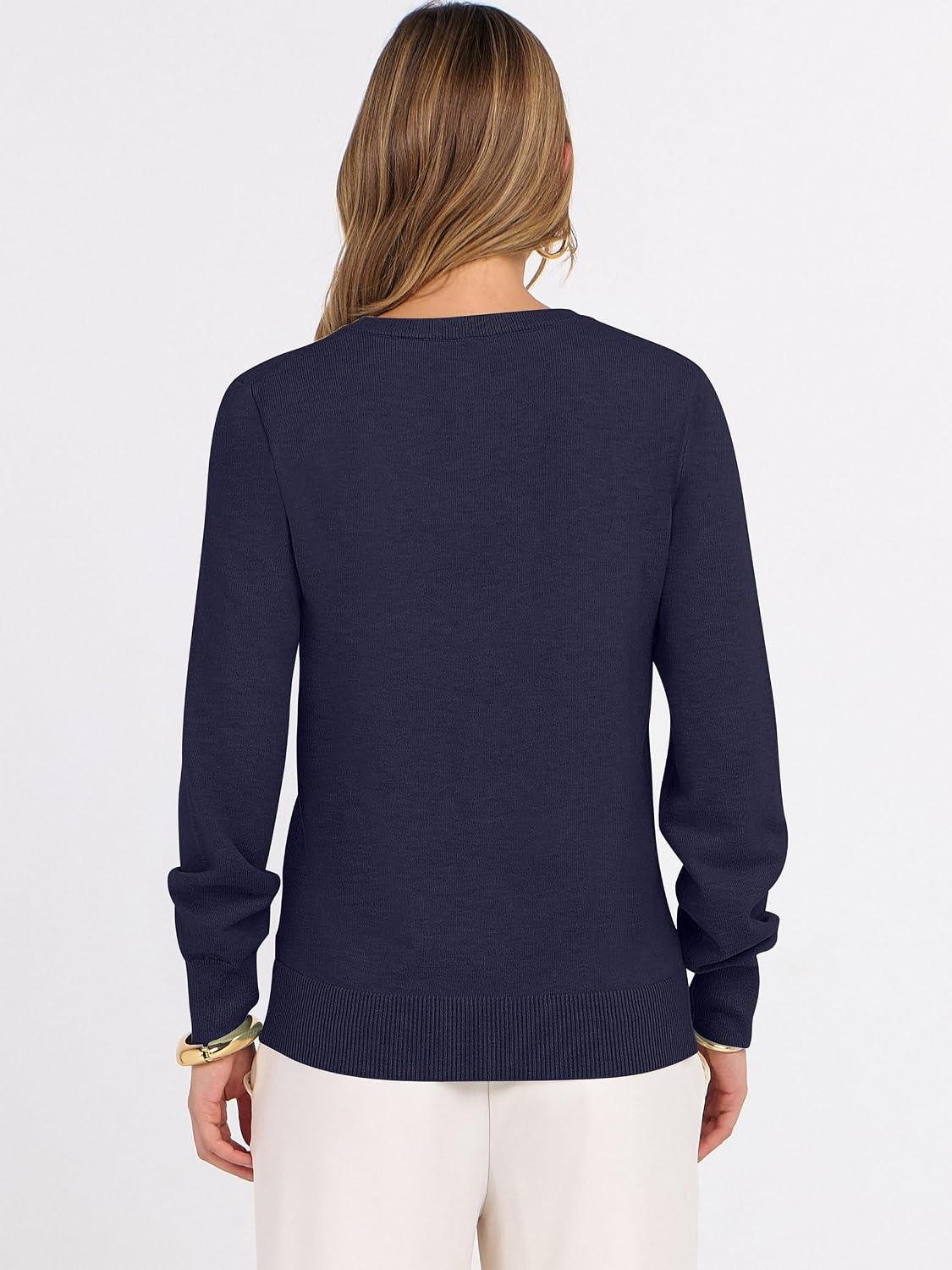image:imageANRABESS Womens Fall Long Sleeve V Neck Lightweight Sweaters TopNavy Blue