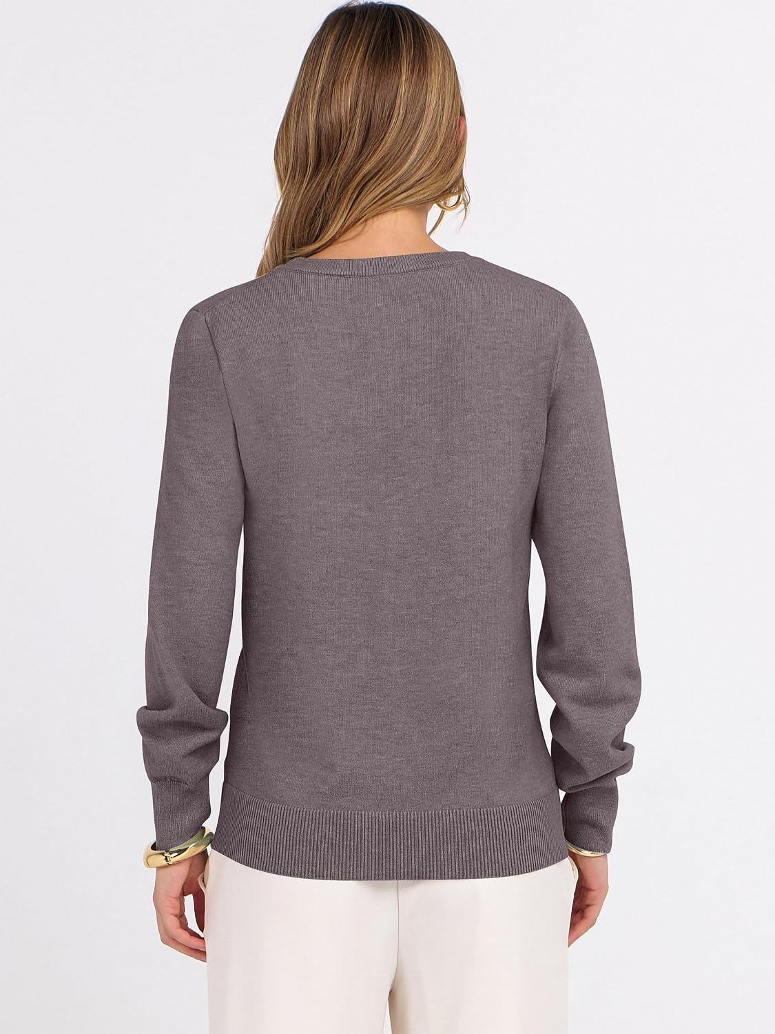 image:imageANRABESS Womens Fall Long Sleeve V Neck Lightweight Sweaters TopNutmeg