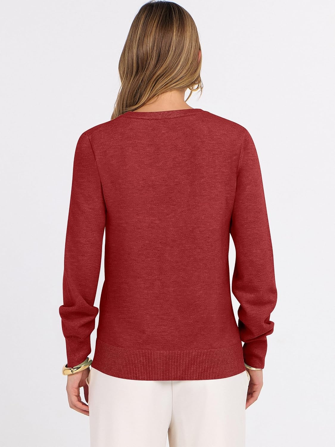 image:imageANRABESS Womens Fall Long Sleeve V Neck Lightweight Sweaters TopRed