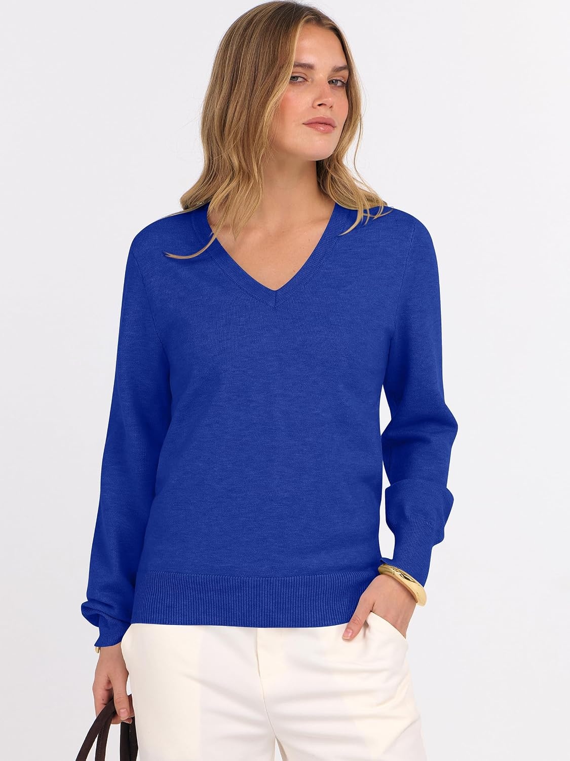 image:imageANRABESS Womens Fall Long Sleeve V Neck Lightweight Sweaters TopRoyal Blue