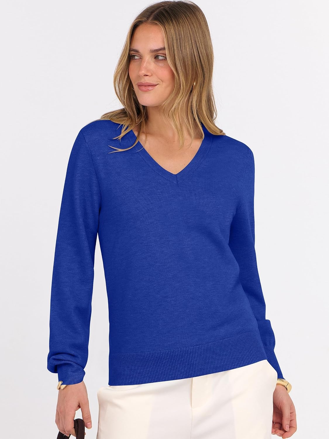 image:imageANRABESS Womens Fall Long Sleeve V Neck Lightweight Sweaters TopRoyal Blue