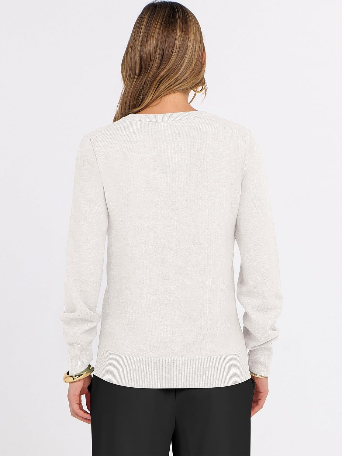 image:imageANRABESS Womens Fall Long Sleeve V Neck Lightweight Sweaters TopWhite