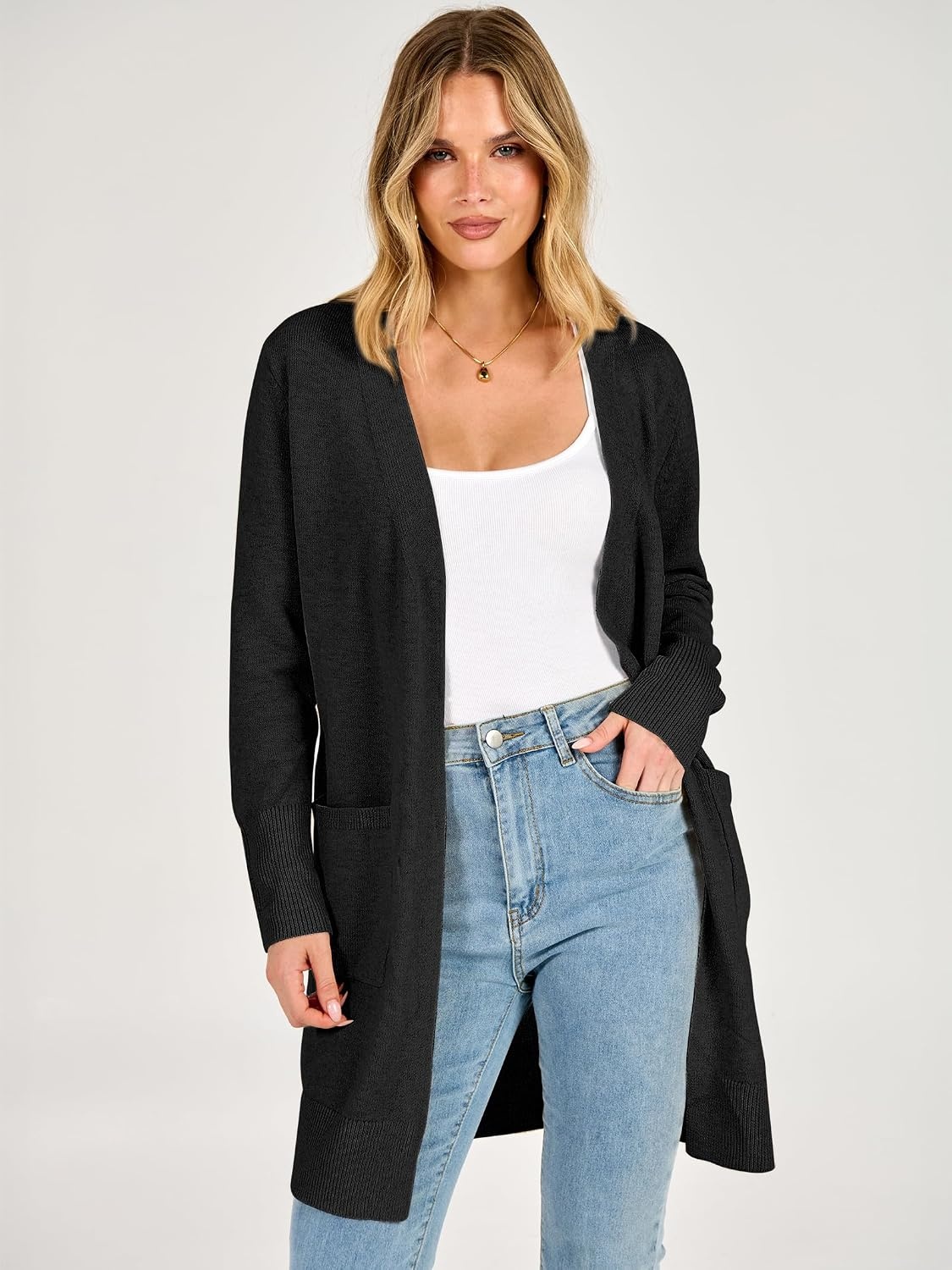 image:imageANRABESS Womens Lightweight Long Cardigan Sweaters 2026 Fall OutfitsBlack