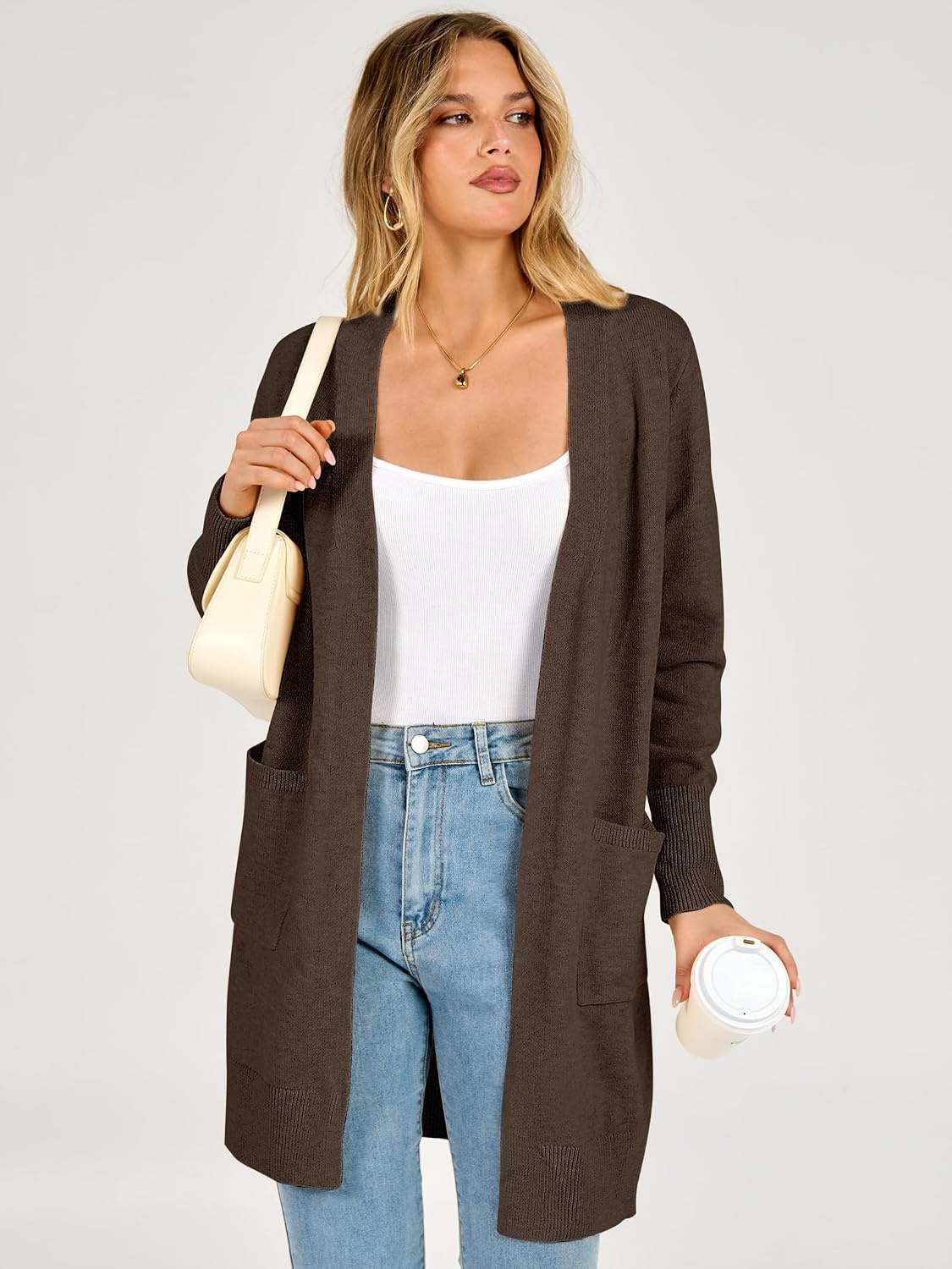 image:imageANRABESS Womens Lightweight Long Cardigan Sweaters 2026 Fall OutfitsBrown