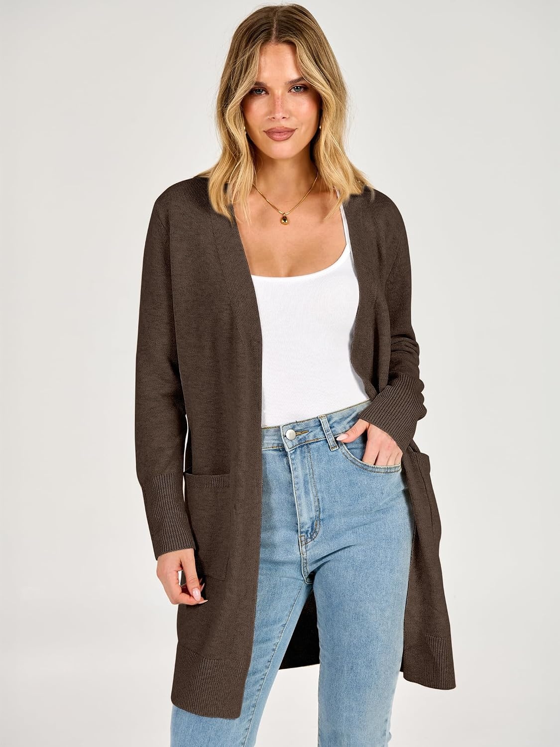 image:imageANRABESS Womens Lightweight Long Cardigan Sweaters 2026 Fall OutfitsBrown