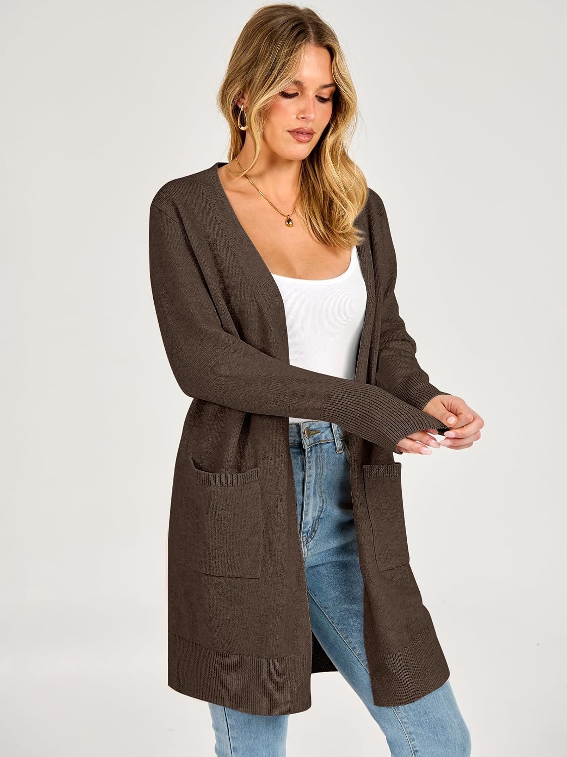 image:imageANRABESS Womens Lightweight Long Cardigan Sweaters 2026 Fall OutfitsBrown