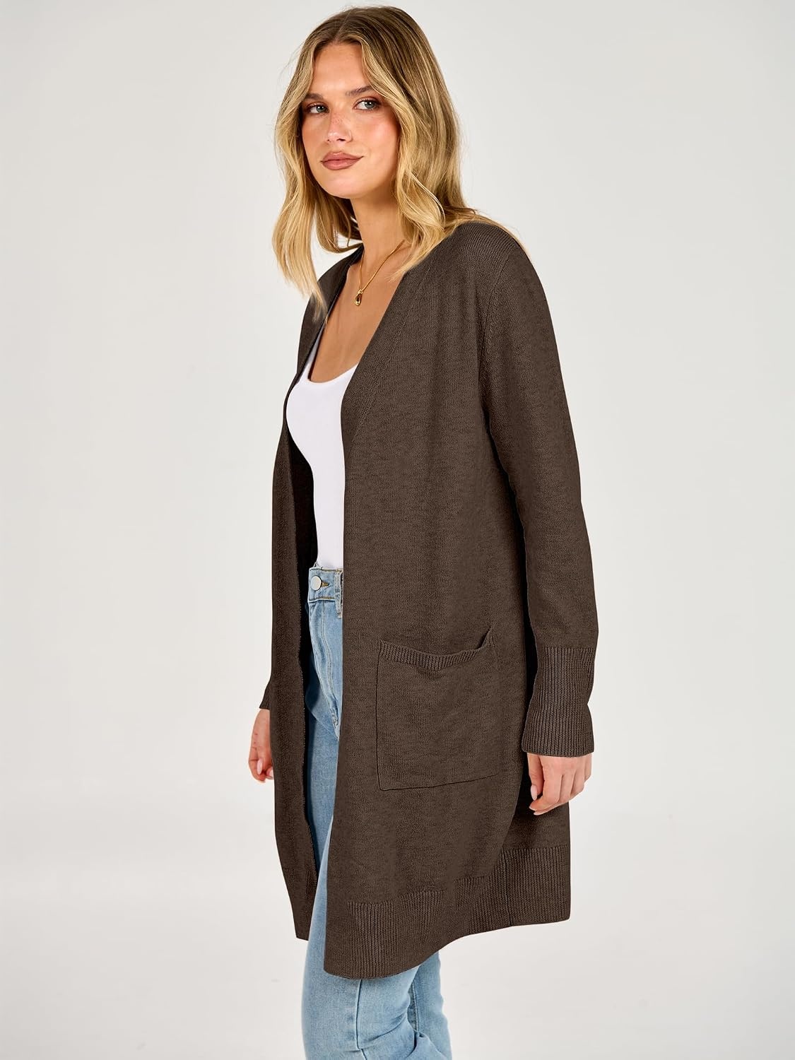 image:imageANRABESS Womens Lightweight Long Cardigan Sweaters 2026 Fall OutfitsBrown