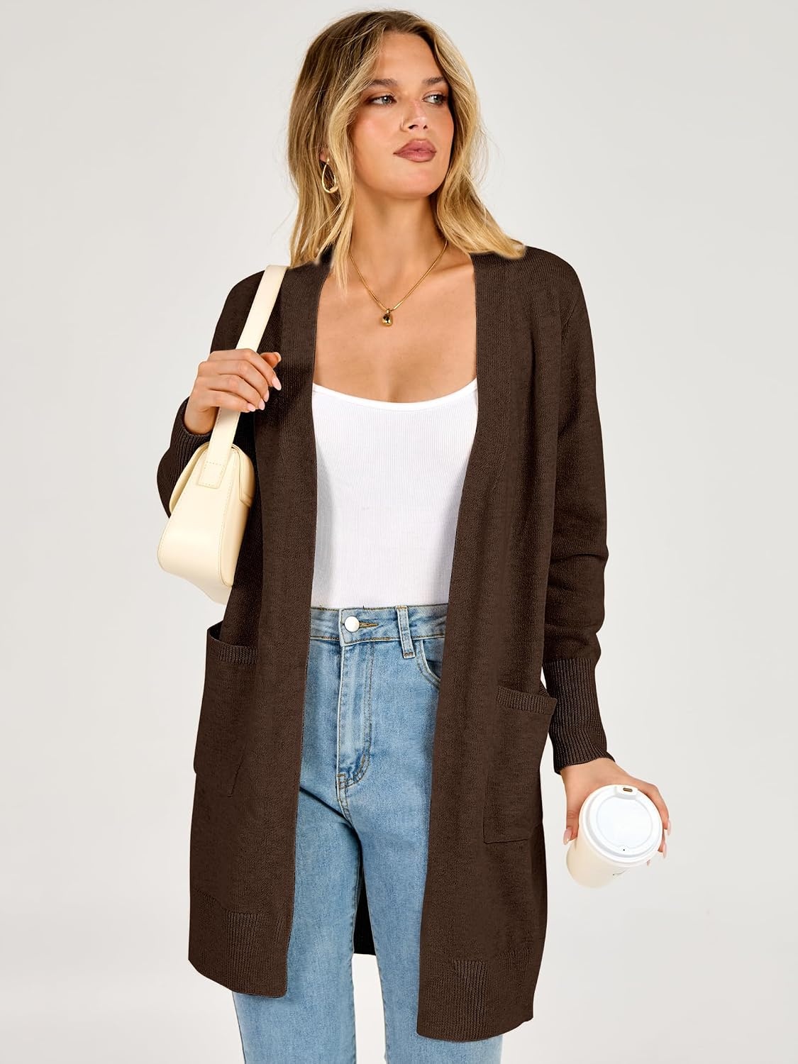 image:imageANRABESS Womens Lightweight Long Cardigan Sweaters 2026 Fall OutfitsCoffee