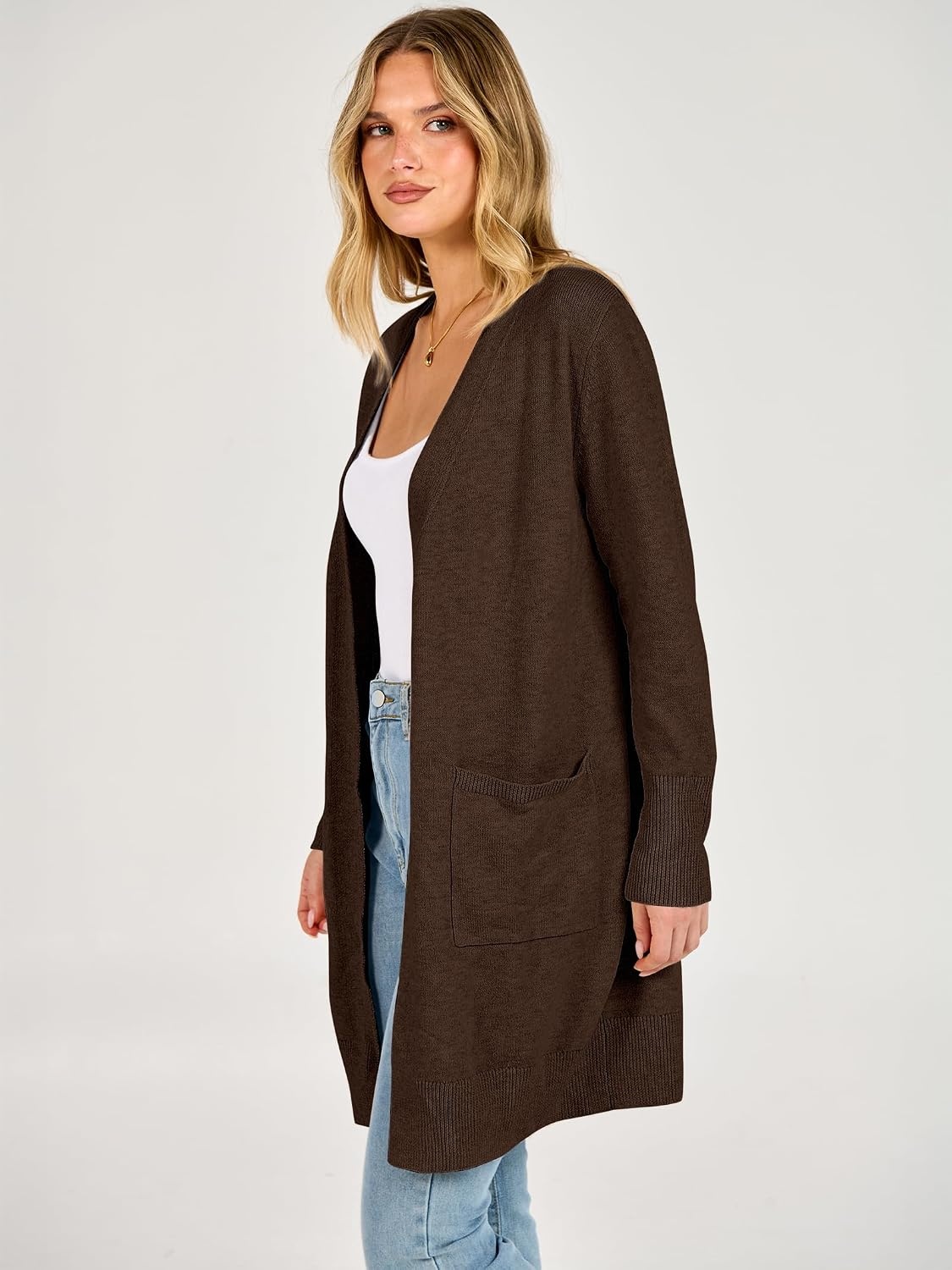 image:imageANRABESS Womens Lightweight Long Cardigan Sweaters 2026 Fall OutfitsCoffee