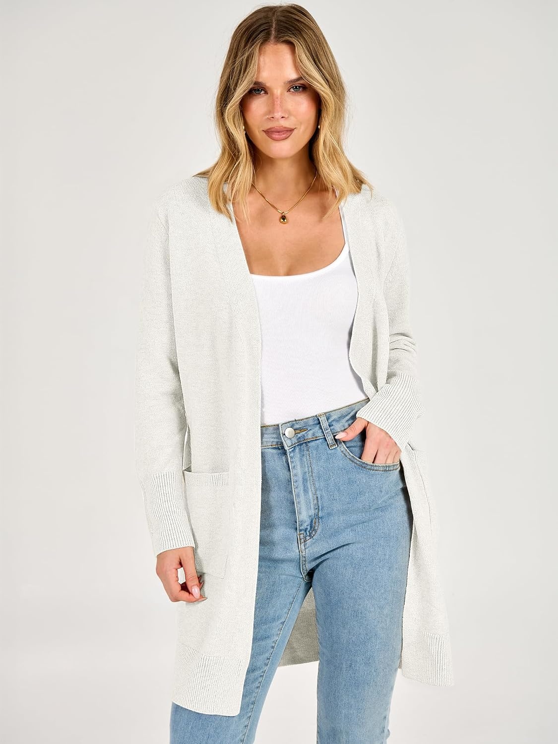 image:imageANRABESS Womens Lightweight Long Cardigan Sweaters 2026 Fall OutfitsCream White