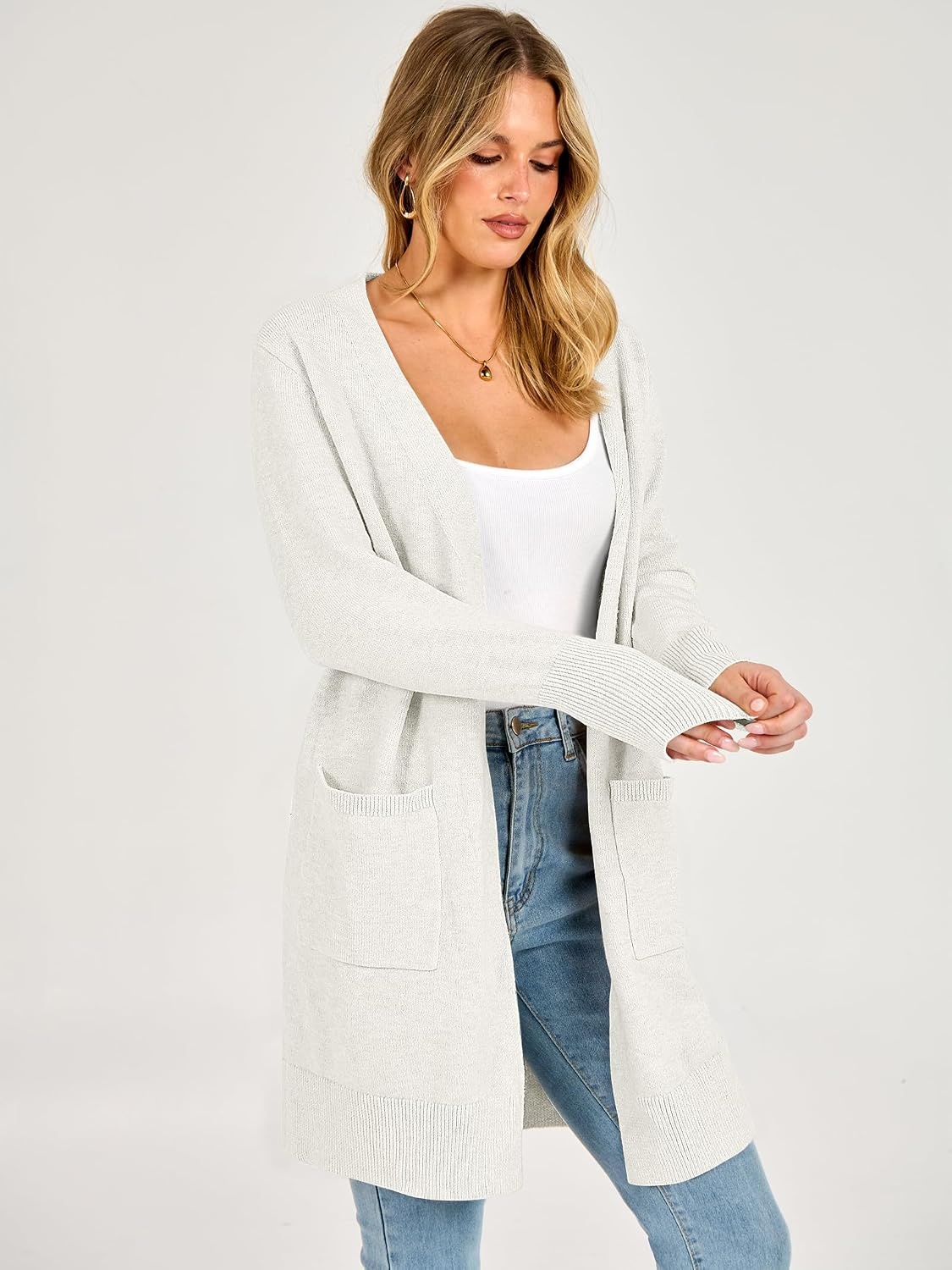 image:imageANRABESS Womens Lightweight Long Cardigan Sweaters 2026 Fall OutfitsCream White