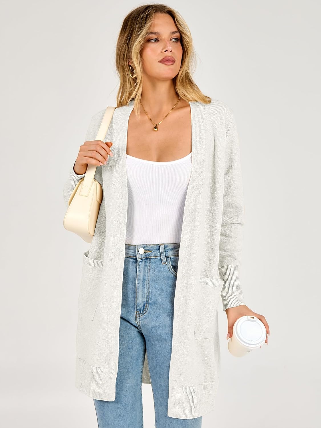 image:imageANRABESS Womens Lightweight Long Cardigan Sweaters 2026 Fall OutfitsCream White