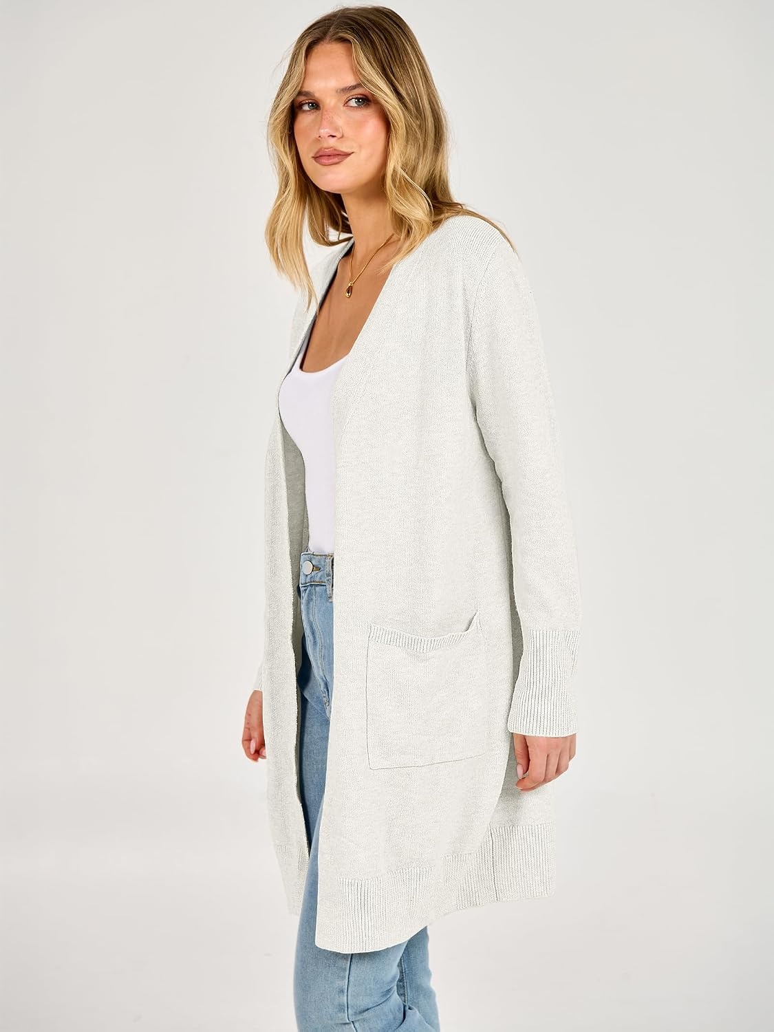 image:imageANRABESS Womens Lightweight Long Cardigan Sweaters 2026 Fall OutfitsCream White