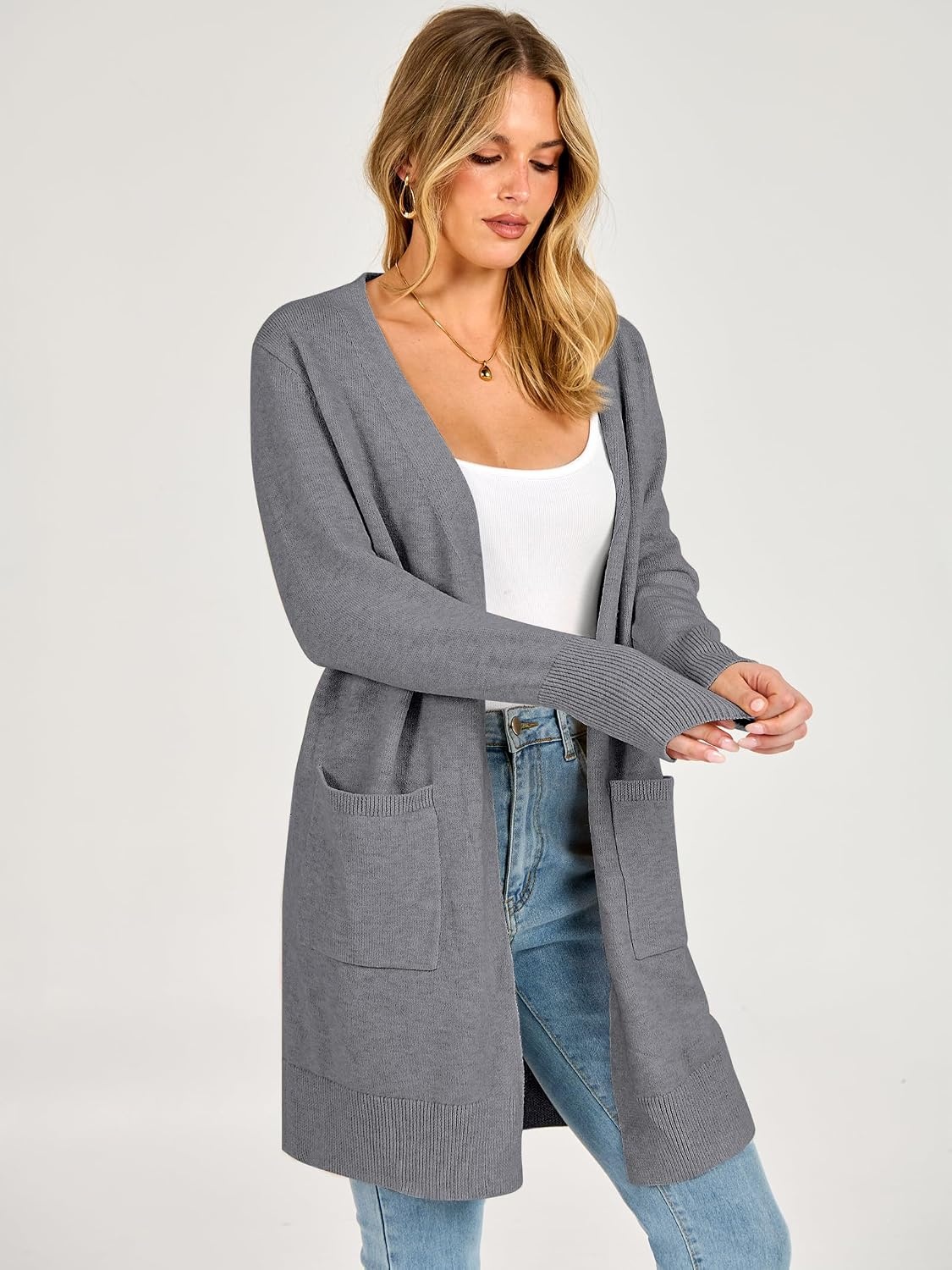 image:imageANRABESS Womens Lightweight Long Cardigan Sweaters 2026 Fall OutfitsDark Grey