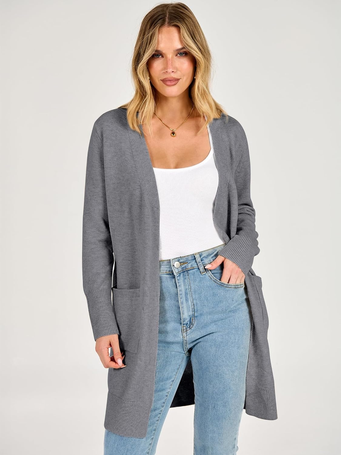 image:imageANRABESS Womens Lightweight Long Cardigan Sweaters 2026 Fall OutfitsDark Grey