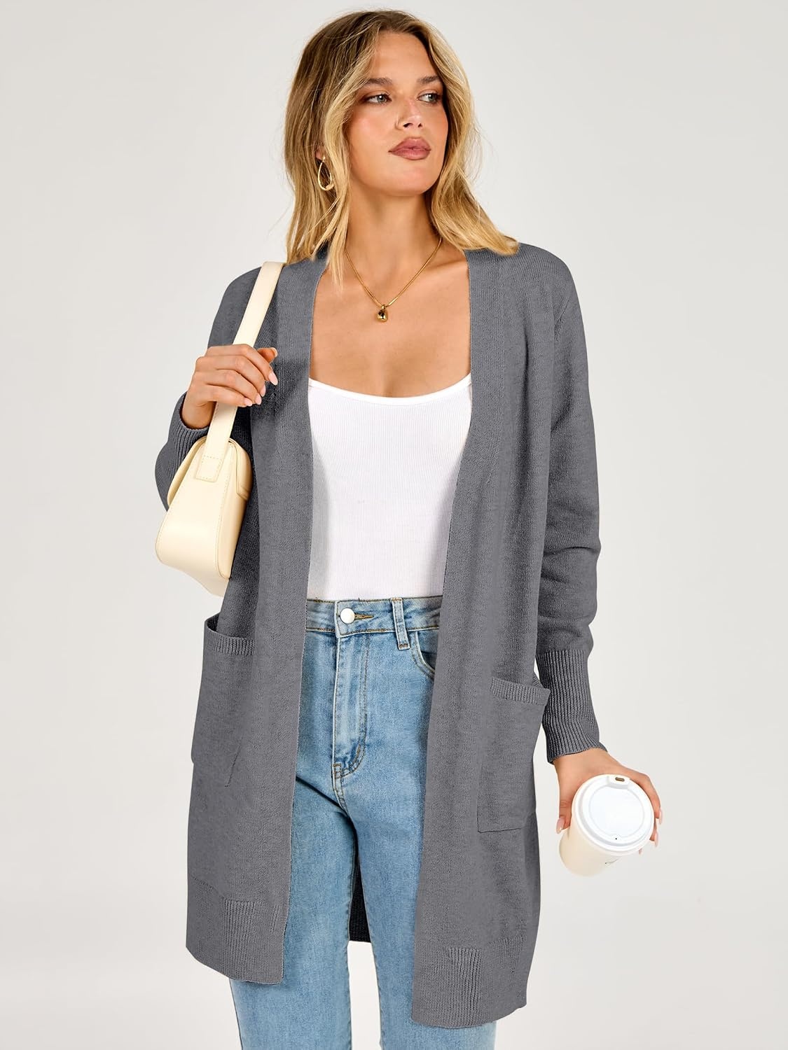 image:imageANRABESS Womens Lightweight Long Cardigan Sweaters 2026 Fall OutfitsDark Grey