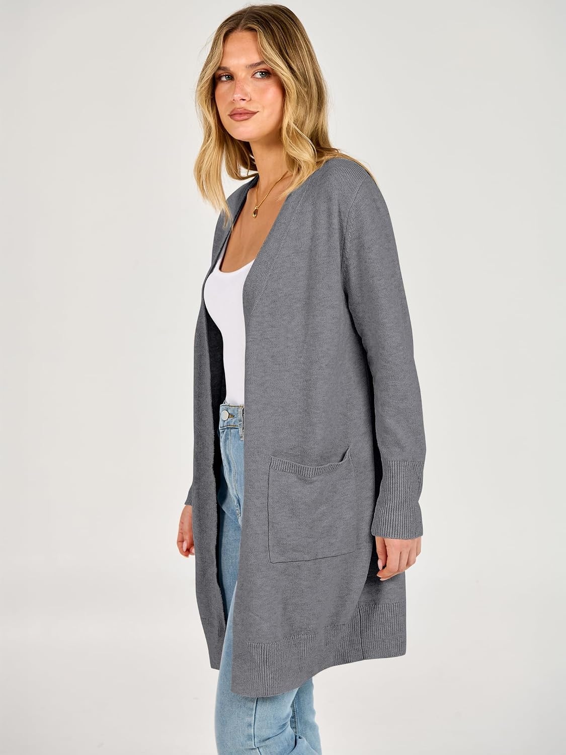 image:imageANRABESS Womens Lightweight Long Cardigan Sweaters 2026 Fall OutfitsDark Grey