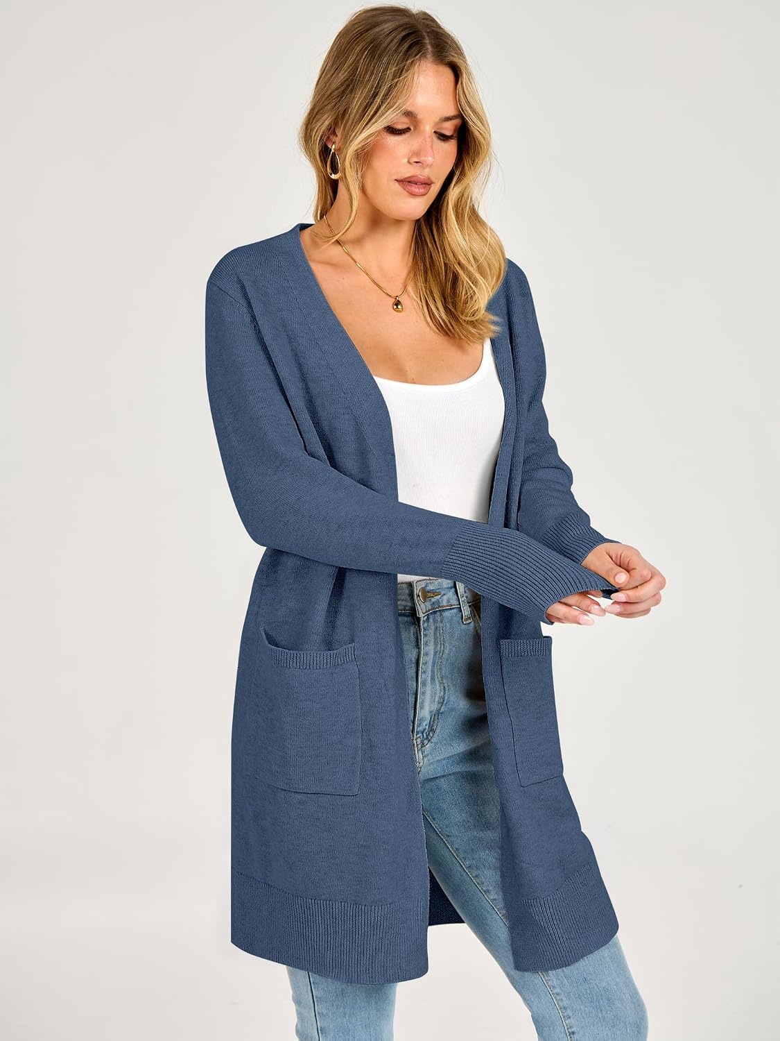 image:imageANRABESS Womens Lightweight Long Cardigan Sweaters 2026 Fall OutfitsDeep Blue