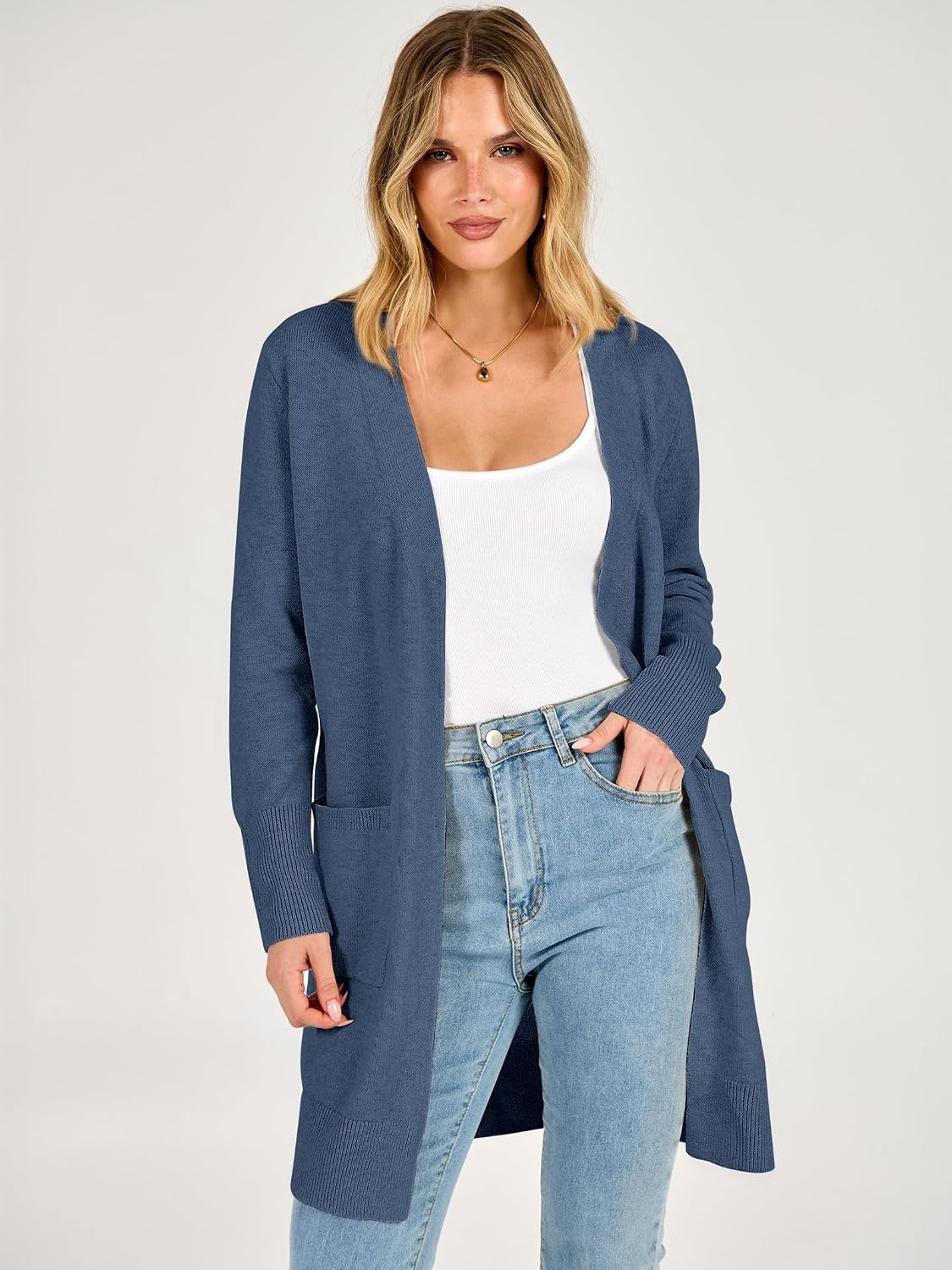 image:imageANRABESS Womens Lightweight Long Cardigan Sweaters 2026 Fall OutfitsDeep Blue