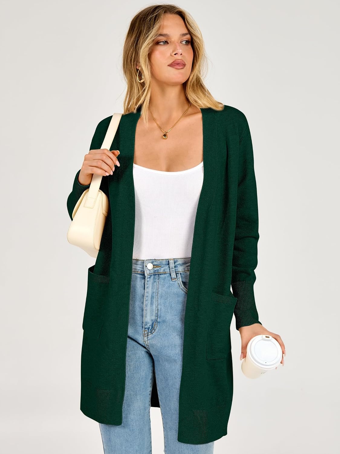 image:imageANRABESS Womens Lightweight Long Cardigan Sweaters 2026 Fall OutfitsForest Green