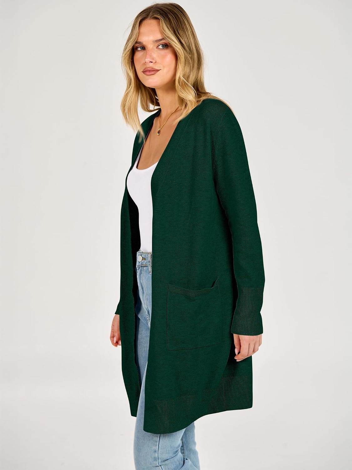 image:imageANRABESS Womens Lightweight Long Cardigan Sweaters 2026 Fall OutfitsForest Green