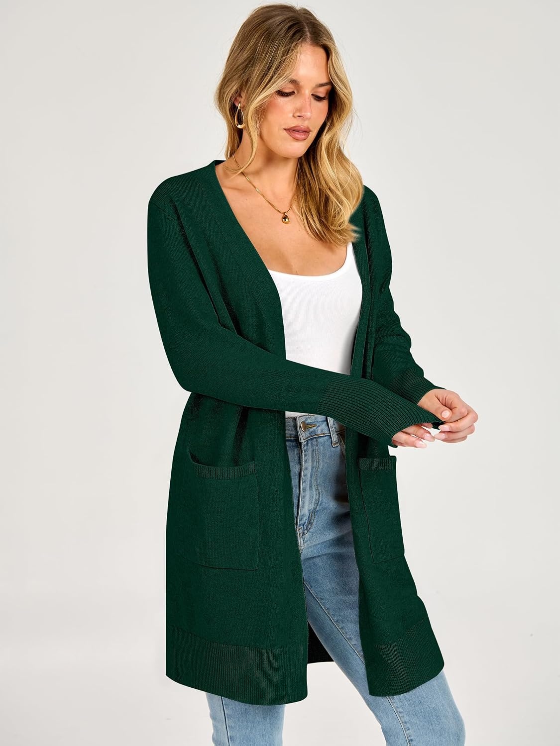 image:imageANRABESS Womens Lightweight Long Cardigan Sweaters 2026 Fall OutfitsForest Green
