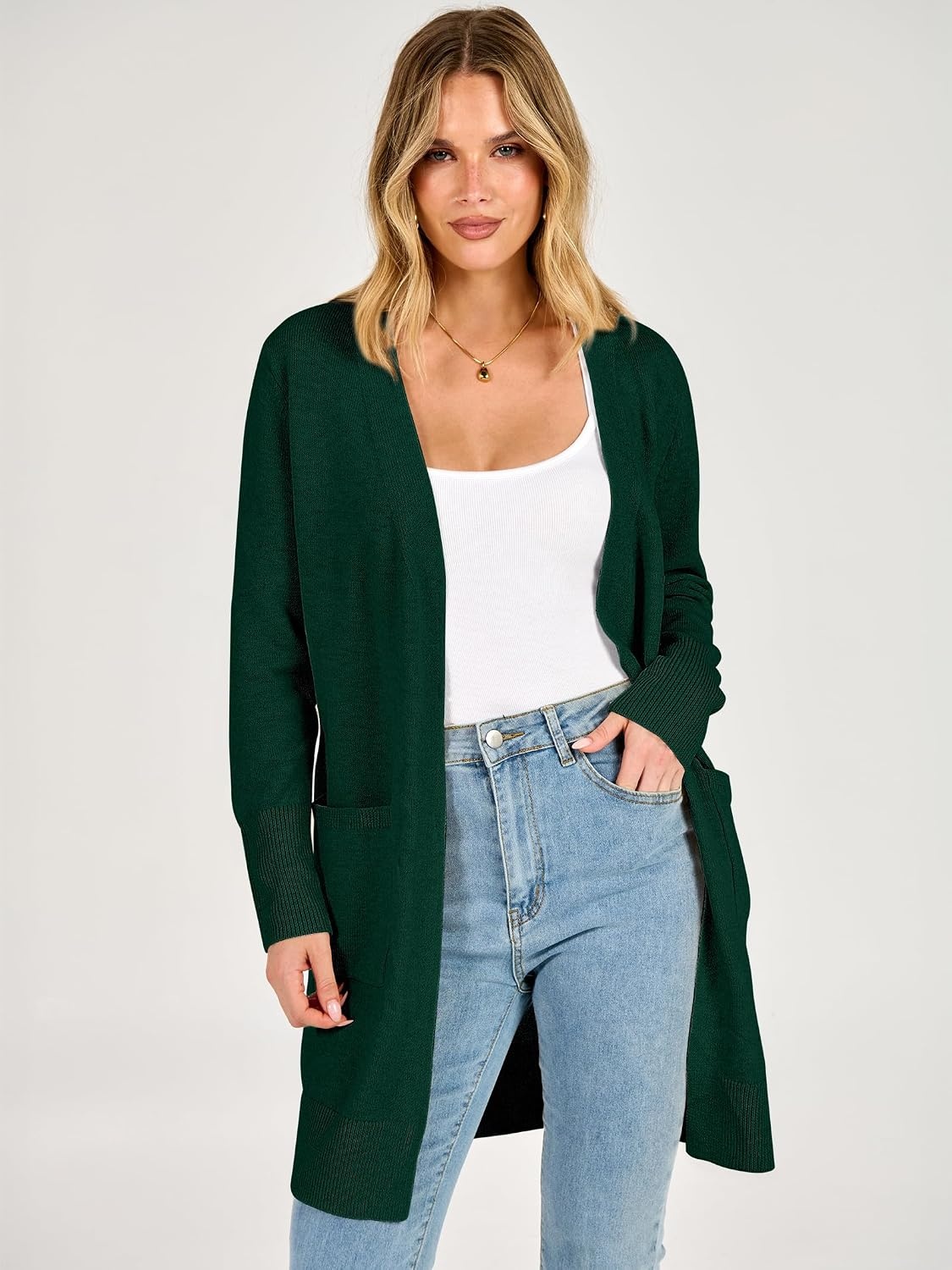 image:imageANRABESS Womens Lightweight Long Cardigan Sweaters 2026 Fall OutfitsForest Green