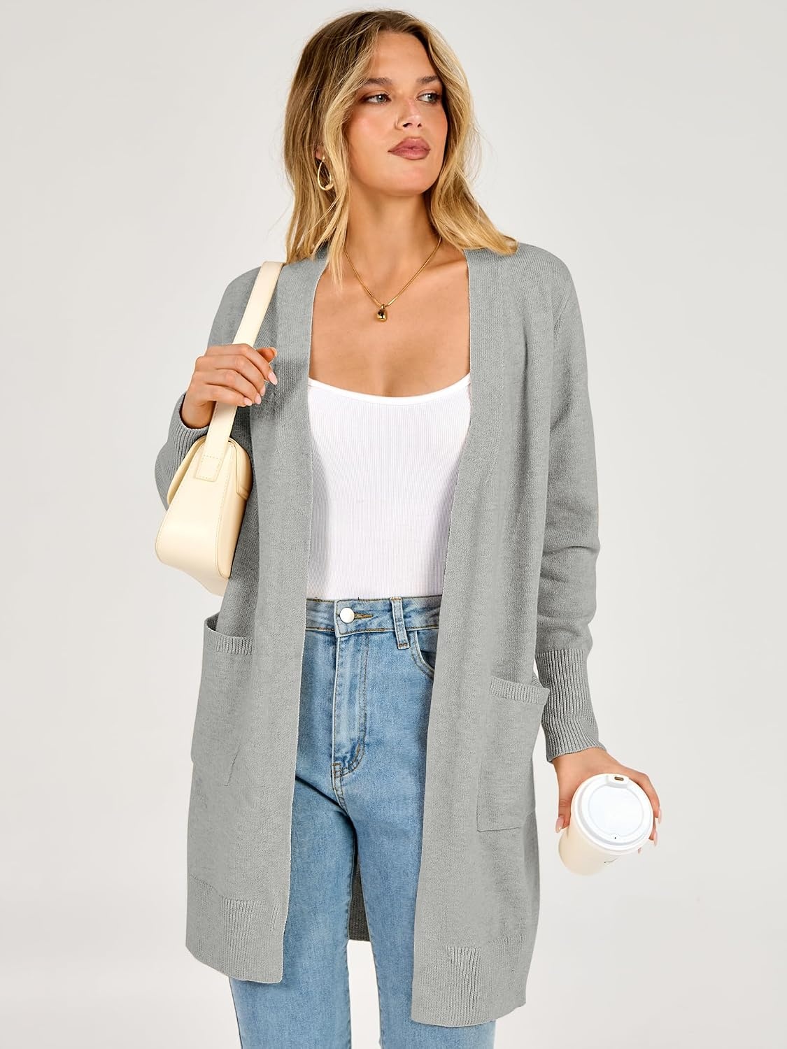 image:imageANRABESS Womens Lightweight Long Cardigan Sweaters 2026 Fall OutfitsGrey