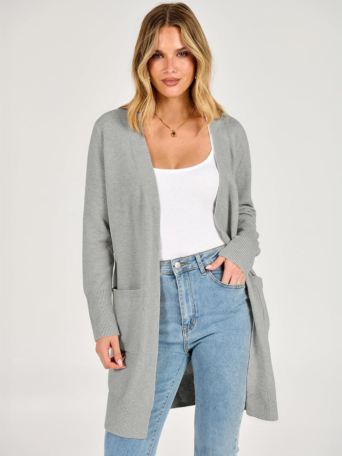 image:imageANRABESS Womens Lightweight Long Cardigan Sweaters 2026 Fall OutfitsGrey