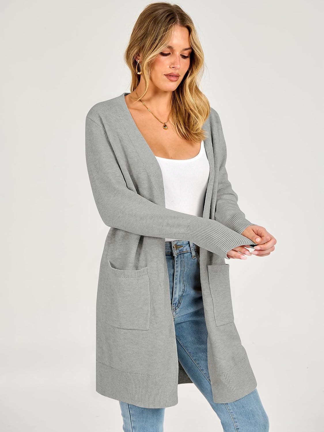 image:imageANRABESS Womens Lightweight Long Cardigan Sweaters 2026 Fall OutfitsGrey
