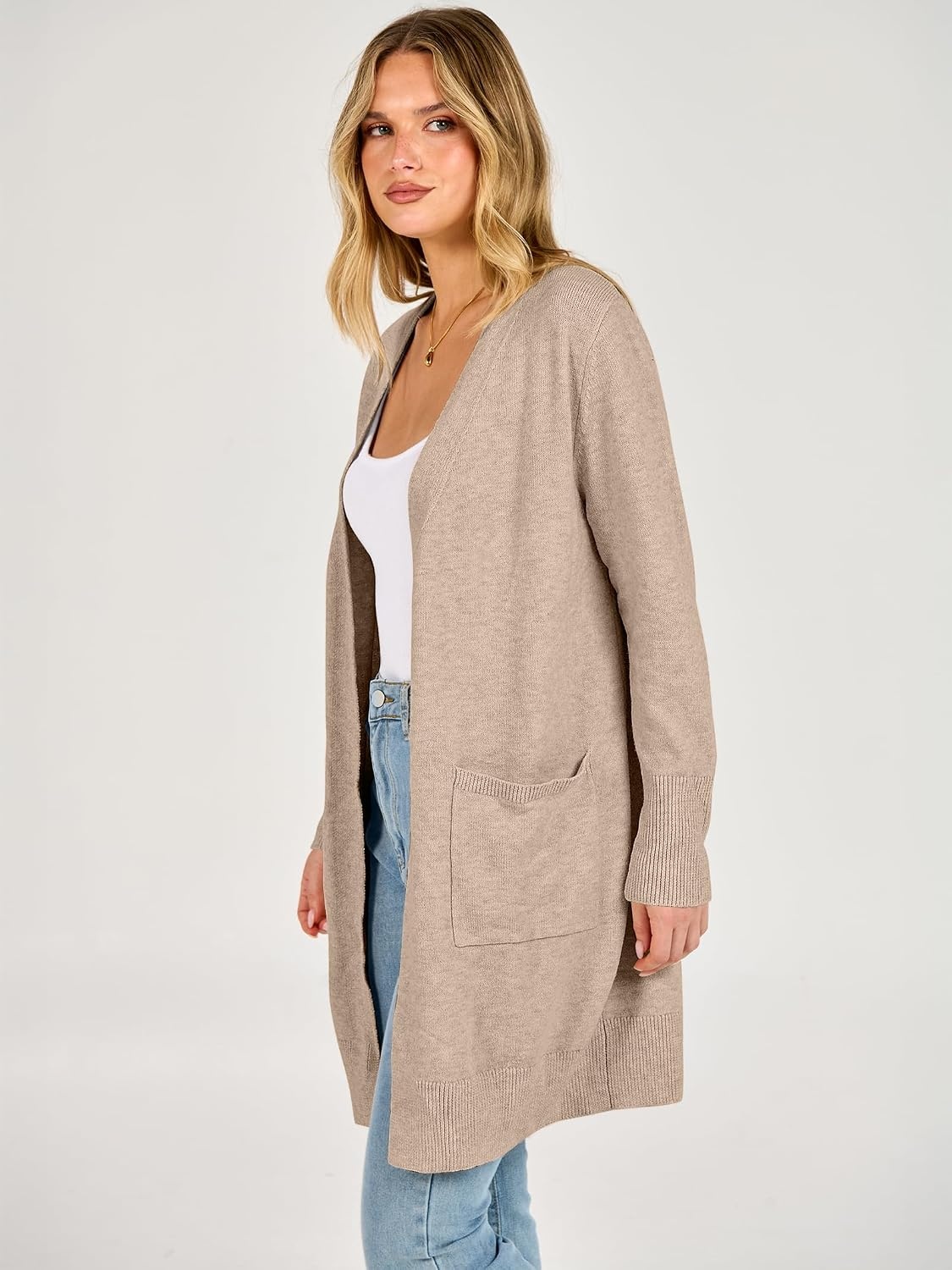 image:imageANRABESS Womens Lightweight Long Cardigan Sweaters 2026 Fall OutfitsLight Khaki