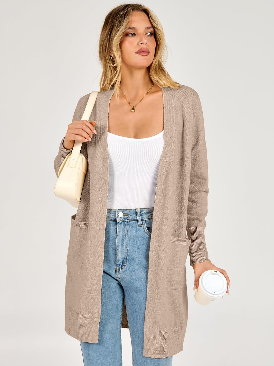 image:imageANRABESS Womens Lightweight Long Cardigan Sweaters 2026 Fall OutfitsLight Khaki