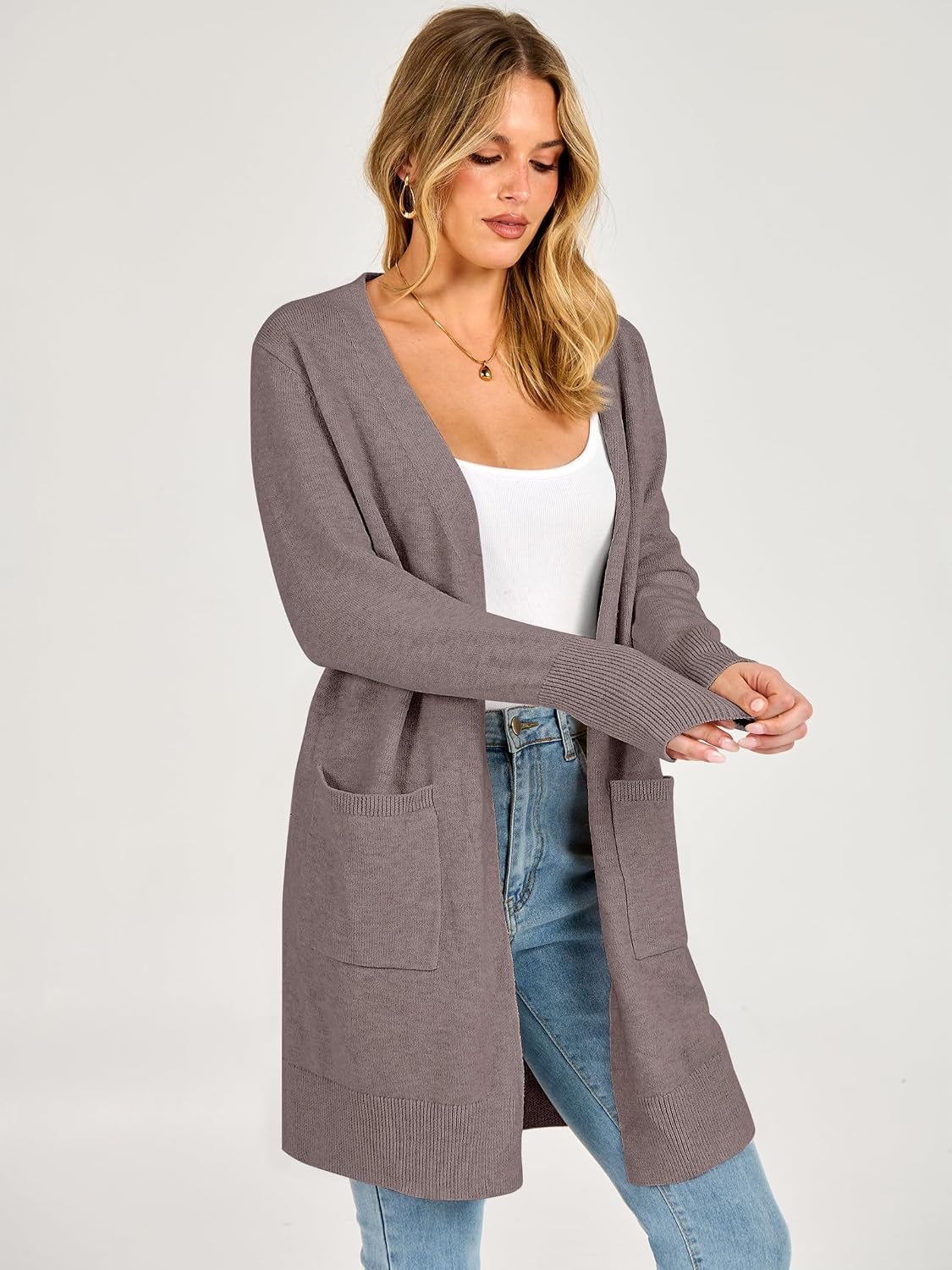 image:imageANRABESS Womens Lightweight Long Cardigan Sweaters 2026 Fall OutfitsMauve