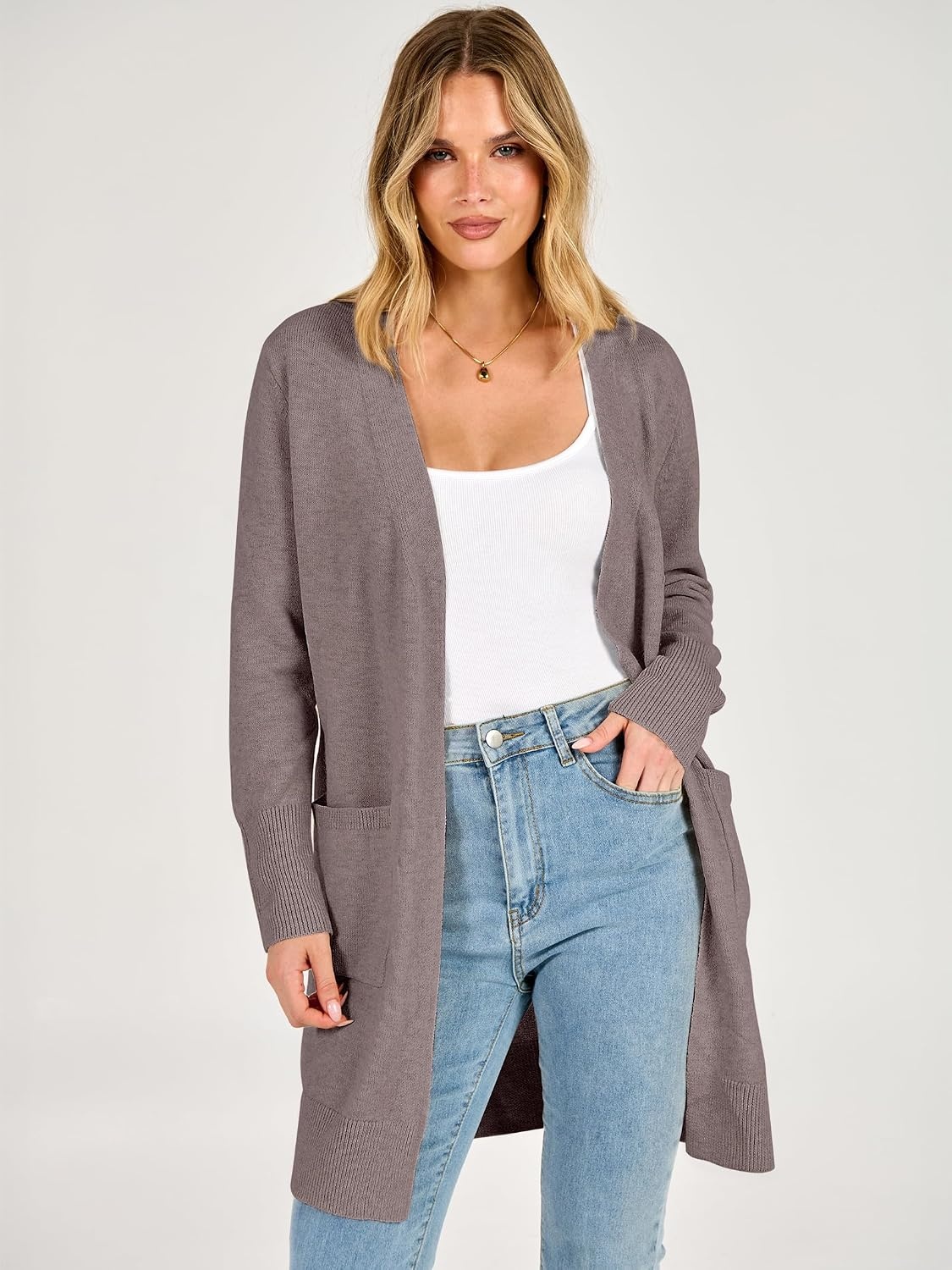 image:imageANRABESS Womens Lightweight Long Cardigan Sweaters 2026 Fall OutfitsMauve