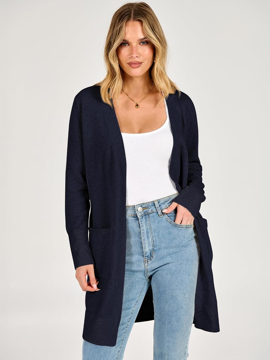 image:imageANRABESS Womens Lightweight Long Cardigan Sweaters 2026 Fall OutfitsNavy Blue