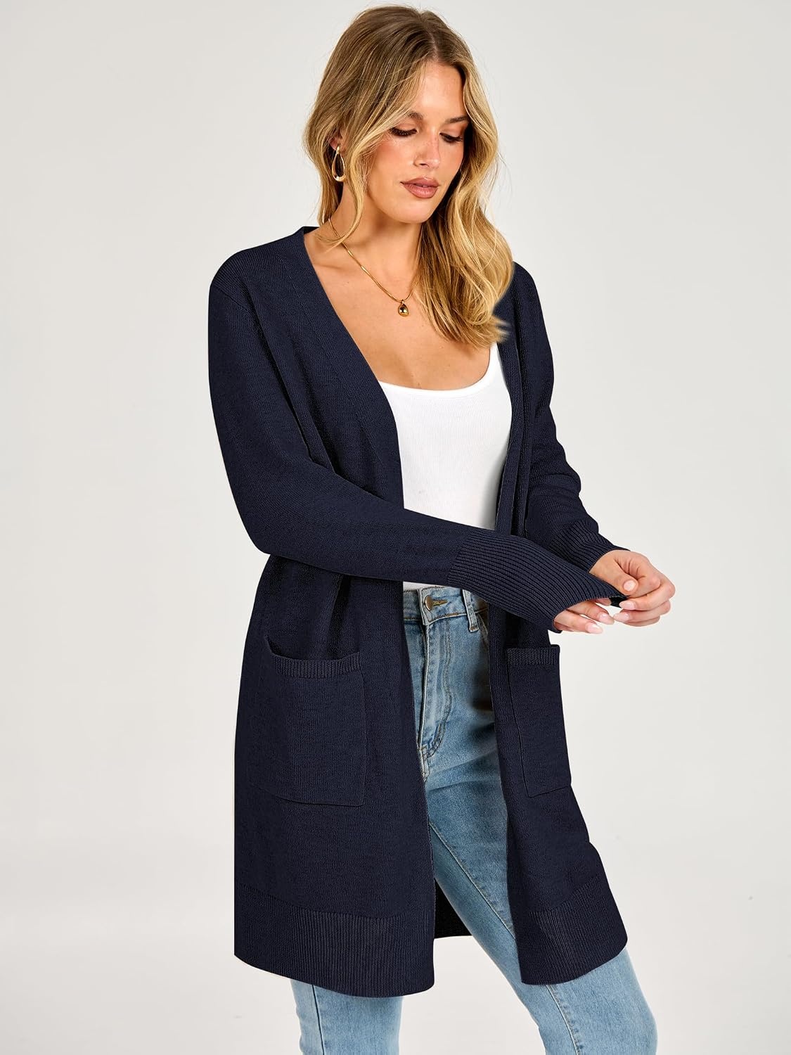 image:imageANRABESS Womens Lightweight Long Cardigan Sweaters 2026 Fall OutfitsNavy Blue