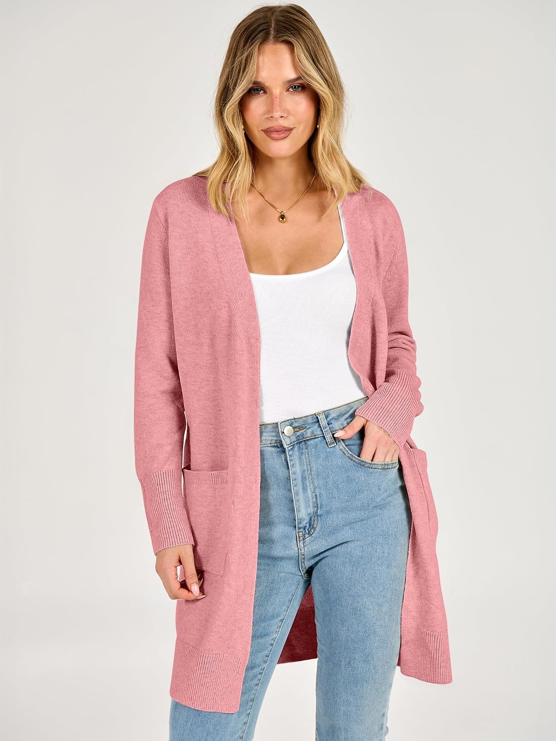 image:imageANRABESS Womens Lightweight Long Cardigan Sweaters 2026 Fall OutfitsPink
