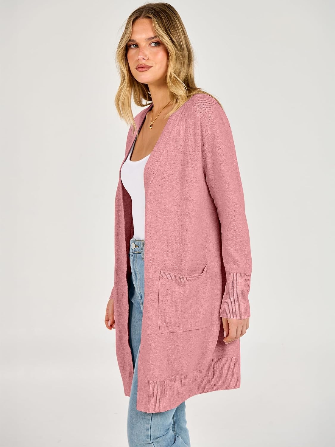 image:imageANRABESS Womens Lightweight Long Cardigan Sweaters 2026 Fall OutfitsPink