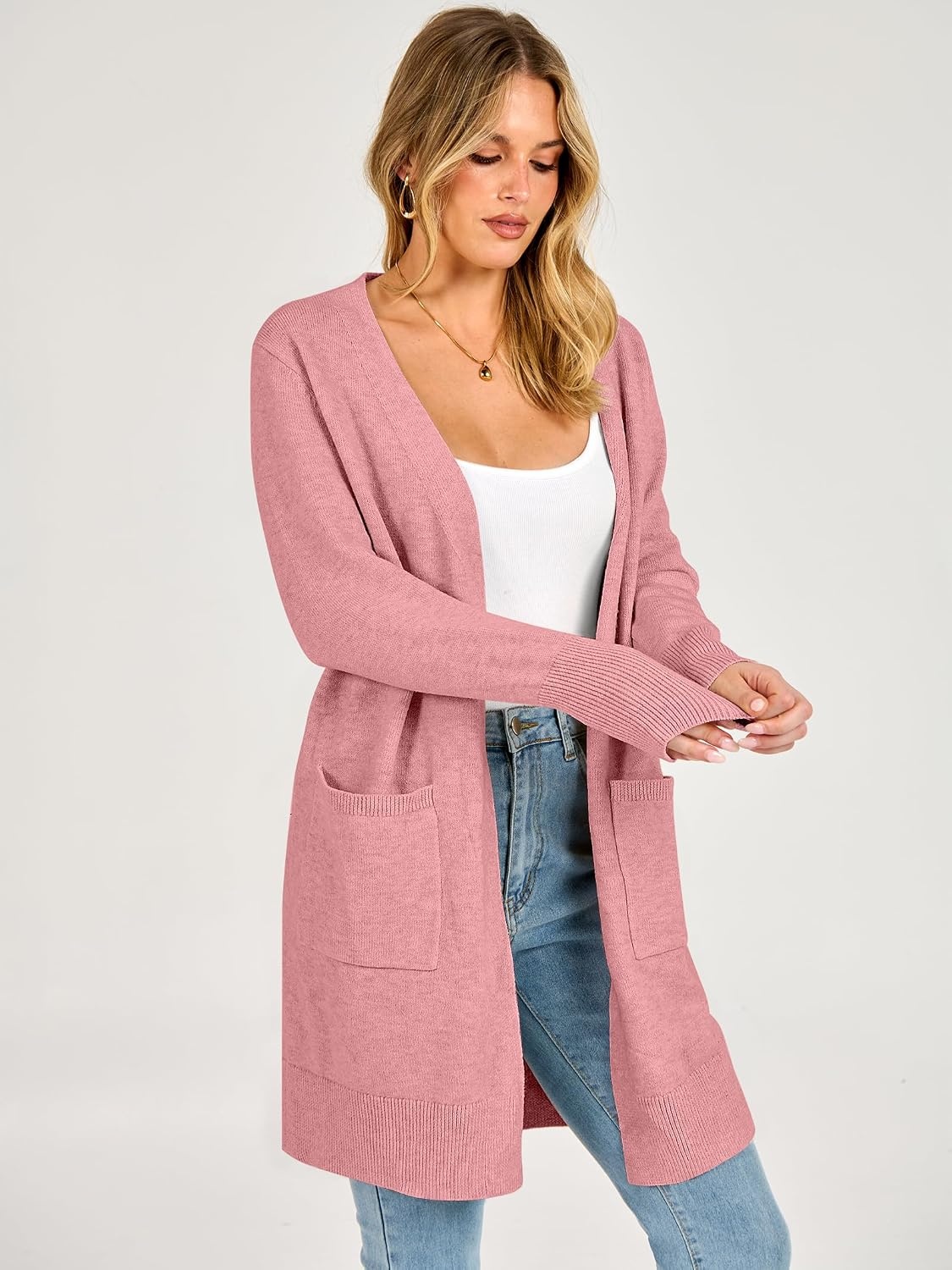 image:imageANRABESS Womens Lightweight Long Cardigan Sweaters 2026 Fall OutfitsPink