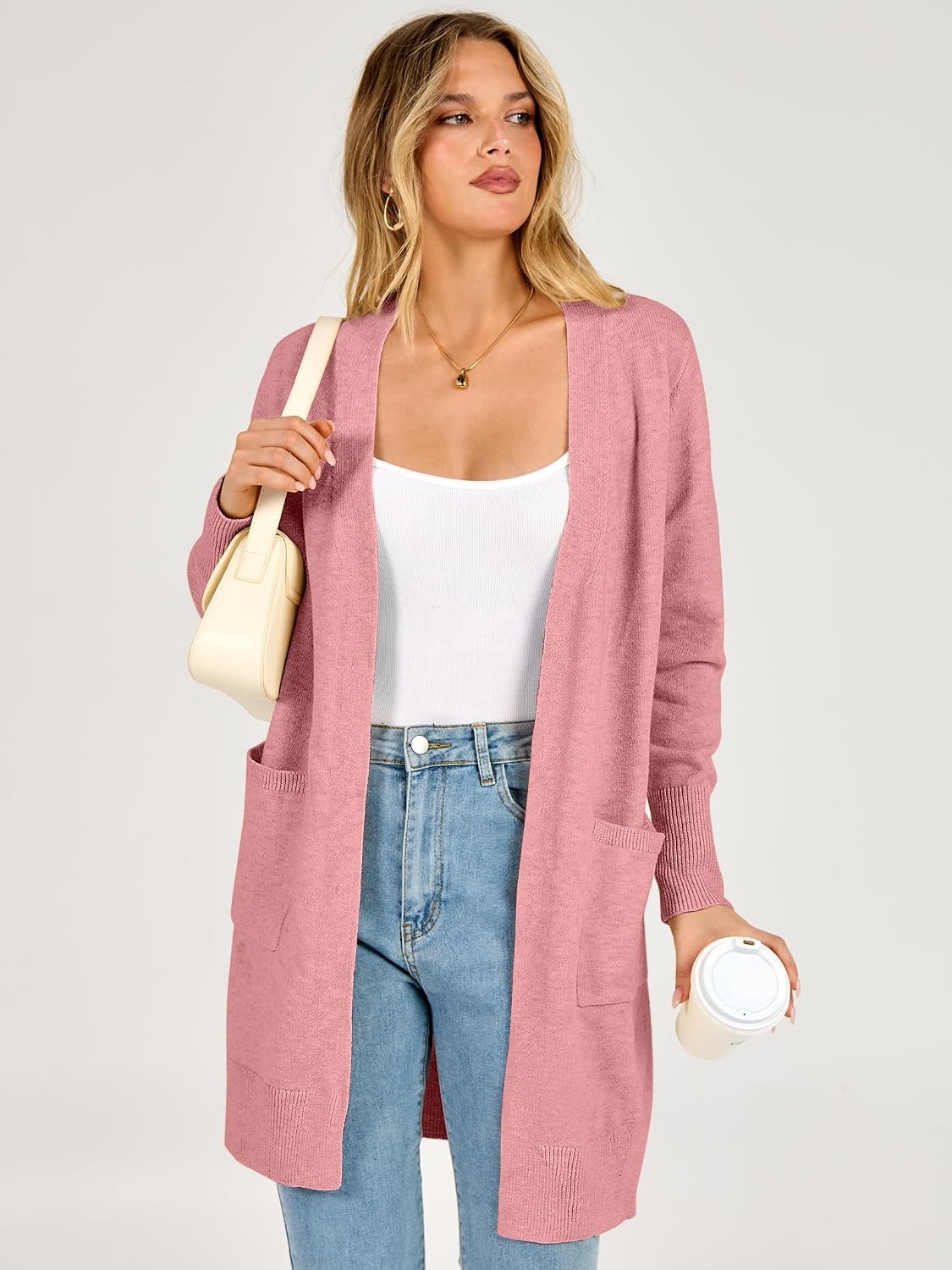 image:imageANRABESS Womens Lightweight Long Cardigan Sweaters 2026 Fall OutfitsPink